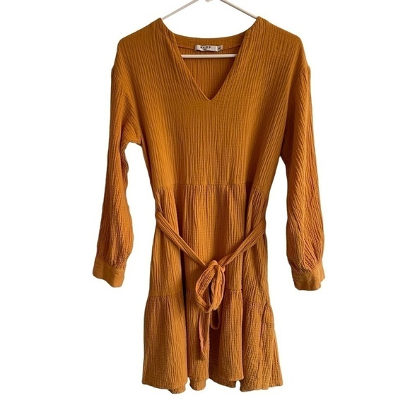 NA-KD V-Neck Dress, Mustard Yellow, Size 8 - Picture 2 of 10